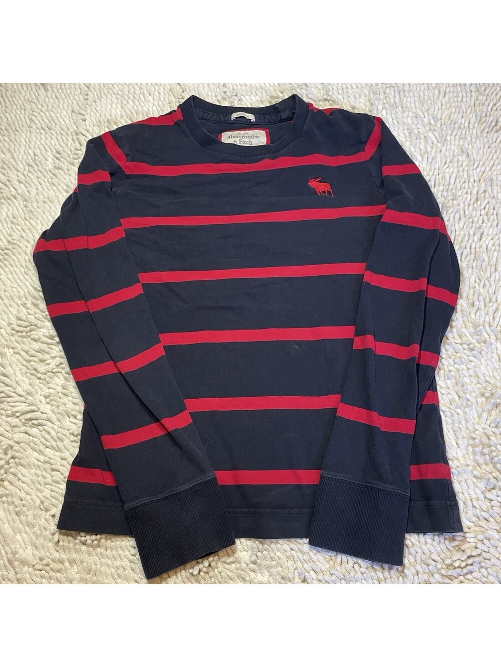 Abercrombie & Fitch Y2K Muscle Fit Striped Long Sleeve Preppy Shirt S Red Blue